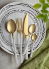 The Mia Matte Gold & White Cutlery, Set of 24